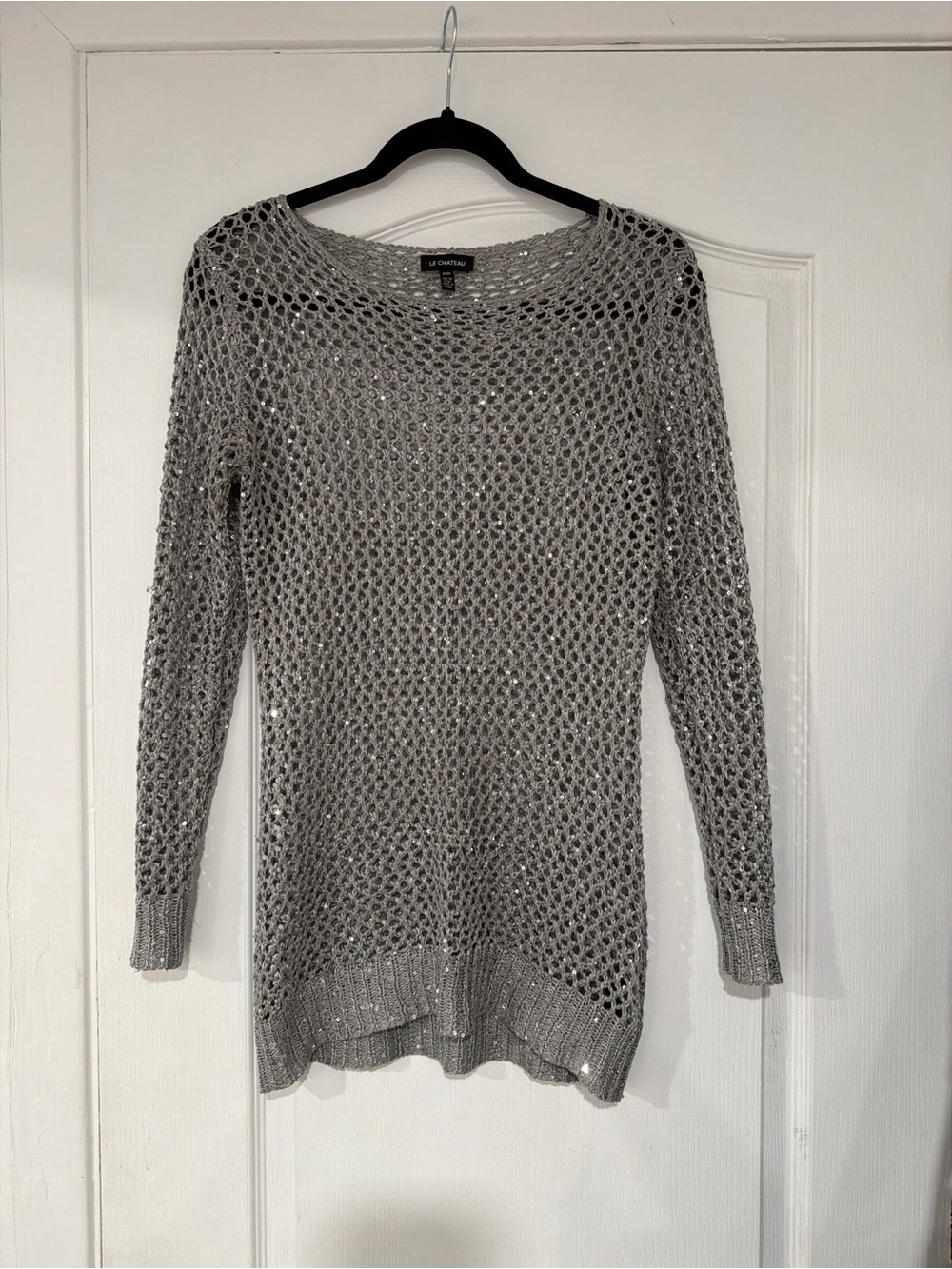 Le Chateau Silver Open-Knit Sweater